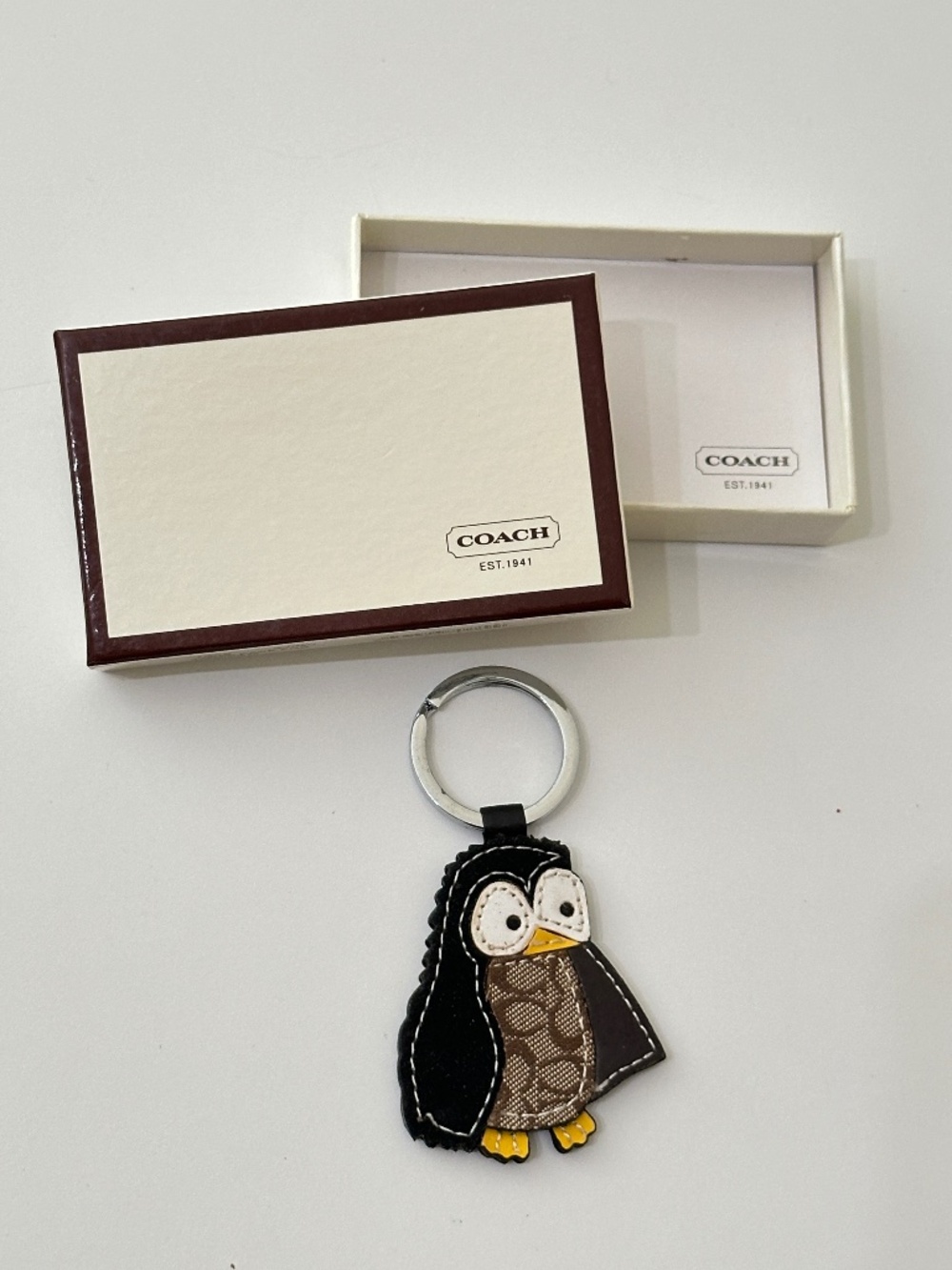 Rare Vintage COACH Owl Keychain Bag Charm Fob Leather And Canvas Signature Y2K